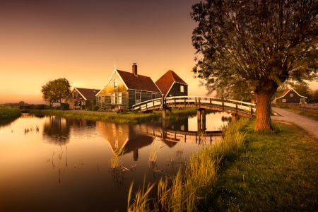 Quiet nature - nature, quiet, lake, holland, bridge