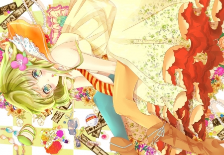 ~Gumi~ - gumi, flowers, vocaloid, anime, boots, dress