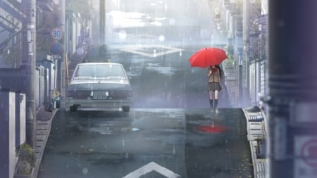 Anime - anime, cg, umbrella, red