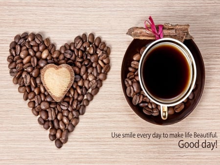 â™¥  Good Day  â™¥ - brown, coffee, cups, heart, coffee beans