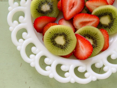 Fruit salad - strawberry, kiwi, fruits, food, plate, salad