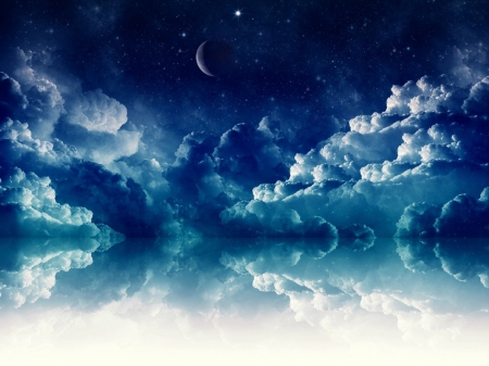 Night sky - sky, clouds, moon, nature, blue