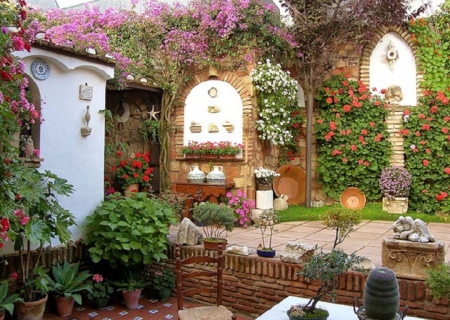 Cordoba's Secret Garden - secret garden, architecture, patio, flowers, house