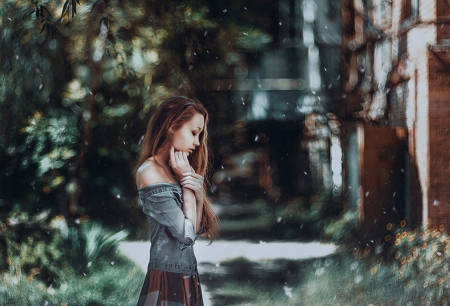 Wind - alone, red hair, wind, woman