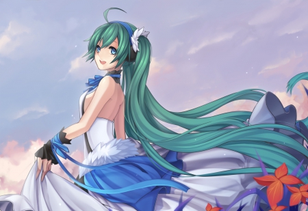 Hatsune Miku - pretty, twin tail, female, sublime, green eyes, nice, eautiful, gown, hot, beauty, cute, sexy, vocaloid, anime, elegant, divine, kawaii, twintail, dress, hatsune miku, green hair, long hair, gorgeous, hd, twin tails, anime girl, twintails, beautiful, girl, lovely, sweet, miku, adorable, hatsune, vocaloids