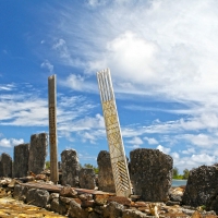 Tahitian Hawaiian Maori Statues Obelisques Temple Monuments on Bora Bora Island Polynesia