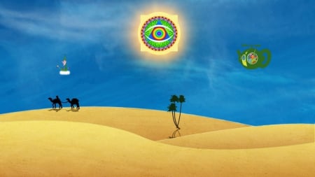 MANDALA Sun - sky, pot head pixie, mandala, sun, teapot, camel, blue, photoshop, planet