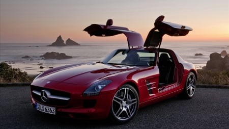 Mercedes sls AmG - hd, view, amg, red, mercedes