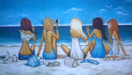 GIRLFRIENDS - BEACH, ARTWORK, SAND, FRIENDS, OCEAN, GIRL