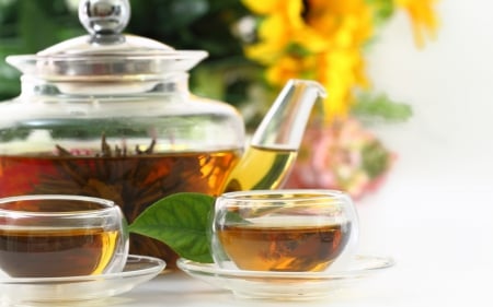 Tea - cups, tea, leaf, flower, cup