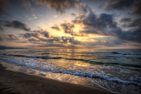 Ocean View - clouds, beach, splendor, sea, ocean, sunset, nature, ocean waves, waves, sky