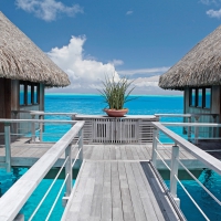 Hilton Bora Bora Nui Resort Water Villa Bungalow View our over Blue Lagoon Tahiti Polynesia