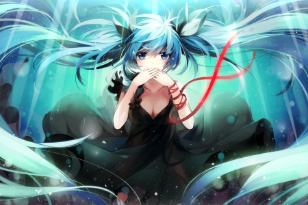 Take A Deep Breath - vocaloid, anime, underwater, ribbon, black dress, hatsune miku