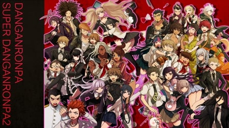 Danganronpa - long hair, people, group, skirts, danganronpa, anime