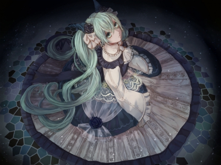 Hatsune Miku - female, hot, twintail, anime girl, anime, miku, cute, twin tail, hatsune miku, sexy, girl, twintails, long hair, gown, hatsune, vocaloids, green eyes, twin tails, vocaloid, green hair, dress