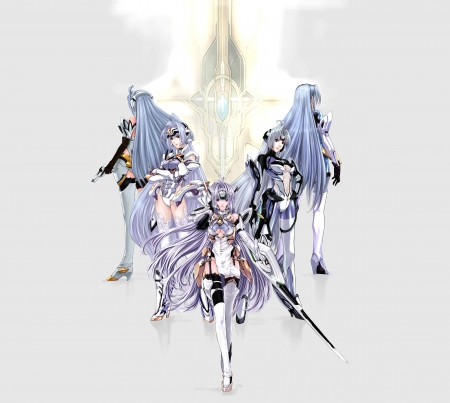 Kos-Mos - anime, female, warrior, long hair, armor, blue hair, plain, hd, rpg, video game, xenosaga, anime girl, game, realistic, bodysuit, hot, kos mos, girl, simple, red eyes, cg, fantasy, white, cute, 3d, sexy