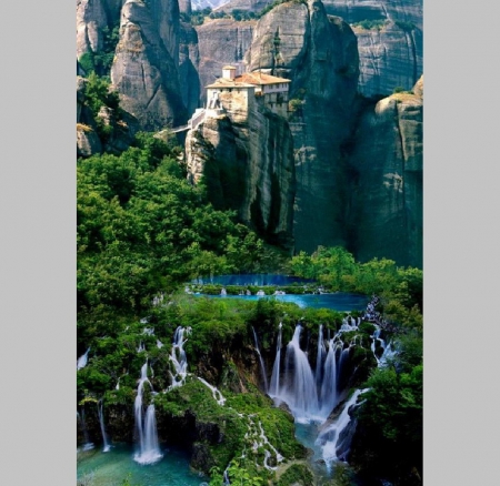 Great Waterfall - waterfalls, nature, tibet, monastery