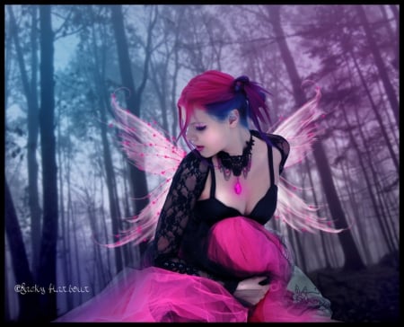 'Attractive Pink Angel' - girls, women, photomanipulation, models, female, people, hair, emotional, wings, fantasy, cool, digital art, angels, lady, forests, necklace, lovely, attractive, charm, woods, weird things people wear, pink, backgrounds, pink angel, beautiful, colors, flowers, dress, pinkhead