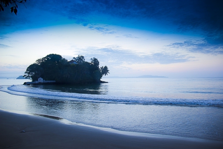 Island - island, sunset, ocean, blue