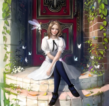 Fairy and Me - nice, realistic, beauty, blond, wings, anime girl, elegant, fantasy, blond hair, gorgeous, pretty, blonde hair, anime, fantasy girl, maiden, lady, long hair, gown, lovely, divine, cg, hd, 3d, sublime, wing, beautiful, sweet, fairy, dress, blonde