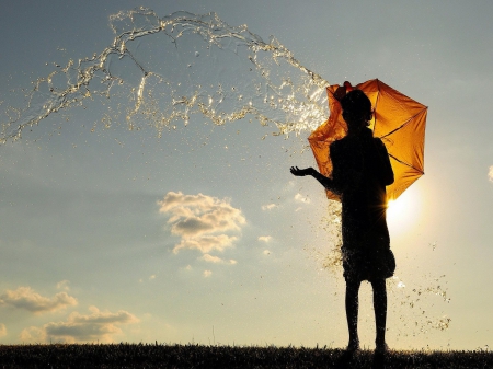 Girl - silhouette, girl, umbrella, summer, shadow