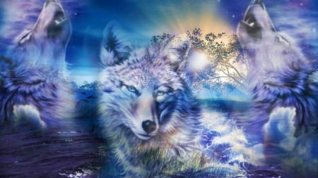 Wolves Fantasy - shadows, ghost, surreal, artwork