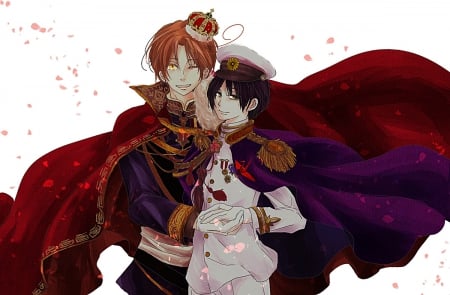 Italy and Japan - hetalia axis powers, hetalia, petal, white background, italy aph, north italy aph, aph, anime, japan aph, manga