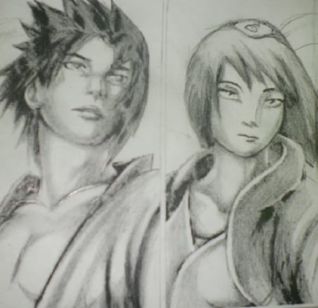 Sasuke & Sakura - short hair, drawing, sasuke, sakura, naruto, by me, sexy