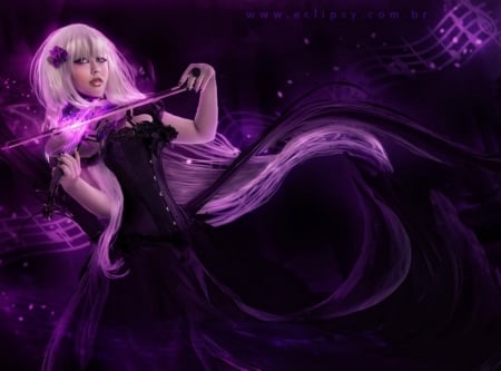 Dark Symphony - fantasy, lady, purple, dark