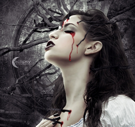 Deeply Inside - lady, fantasy, blood, abstract