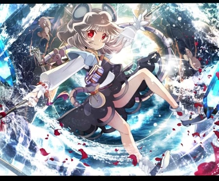 Touhou - touhou, rose petals, girl, mice