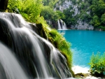 lake with waterfalls