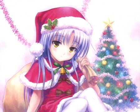 Merry Christmas - nice, female, kanade, hot, anime girl, pretty, anime, angel beats, holiday, cute, yellow eyes, sexy, girl, long hair, purple hair, lovely, christmas, christmas tree, merry christmas, sweet, tachibana kanade, happy