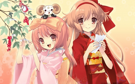 Friend 4Ever - pretty, brown eyes, anime, anime girl, female, kawaii, hot, girl, kimono, lovely, brown hair, yukata, sweet, cute, nice, sexy