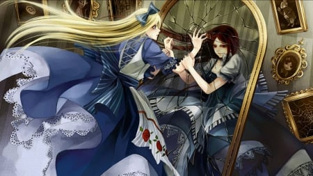 Alice in Wonderland - evil, madness, cute, women, beauty, beautiful, dark, anime, blue