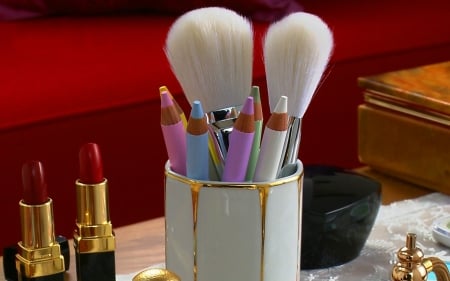 **Still Life** - gloss, femininity, make up, brushes, girl, beauty, still life, pencil