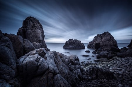 * - nature, ocean, blue, rocks