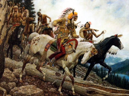 Attack - horses, artwork, indians, america, natives