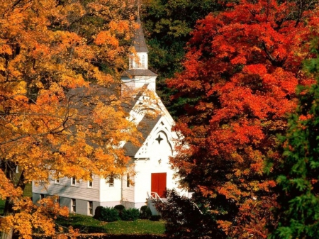 LITTLE COUNTRY CHURCH - CHURCH, WHITE, BREEZE, COUNTRY, AUTUNM