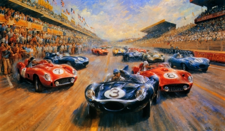 Le Mans Start - fast cars, racing, sports cars, cars, le mans