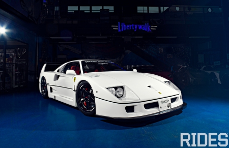 Ferrari-F40 - white, ferrari, black wheels, spolier