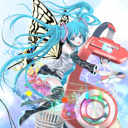 Hatsune Miku - anime, vocaloid, twin tail, female, wing, twintail, hatsune miku, long hair, blue hair, twin tails, anime girl, twintails, hot, girl, miku, wings, fairy, cute, hatsune, sexy, vocaloids