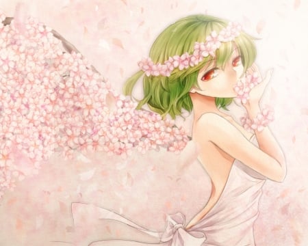 Kazami Yuuka - gown, flower, cute, blossom, hot, sublime, anime girl, girl, elegant, gorgeous, floral, green hair, sundress, touhou, pink, pretty, short hair, sweet, anime, dress, petals, divine, nice, lovely, sexy, female, kazami yuuka