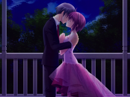 ♡ Kiss ♡ - pretty, female, romantic, maiden, romance, night, kiss, nice, gown, hot, beauty, love, lady, passion, cute, sexy, anime, elegant, dress, guy, dark, precious, boy, male, short hair, hort hair, gorgeous, gentlemen, anime girl, beautiful, girl, lovely, sweet, handsome, angelic, lover, couple