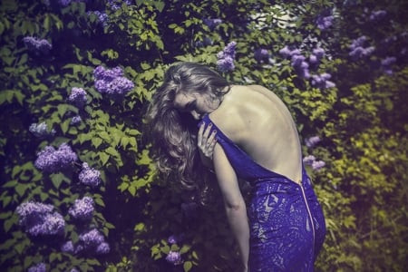 * - style, flower, model, skinny, dress, lilac, blue, garden, woman