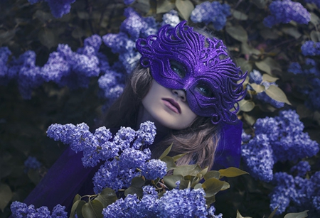 Mask - beauty, woman, purple, mask, flowers, model, lilas