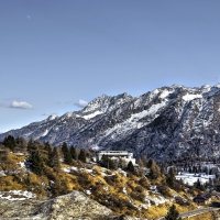 wonderful mountain lodges at end of winter hdr