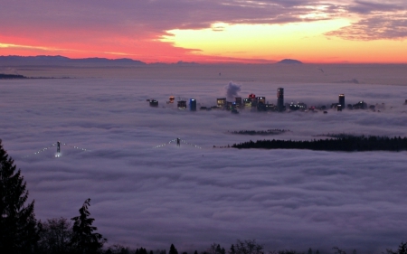 Vancouver,BC at Sunrise - city, canada, fog, sunrise