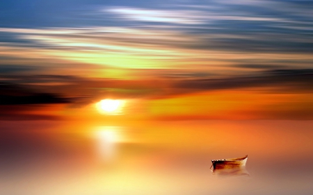 Sunset - sky, water, sunset, boat