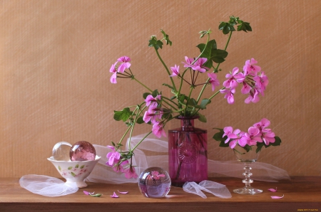 Still life - glass, pink, flowers, photo, still life, flower